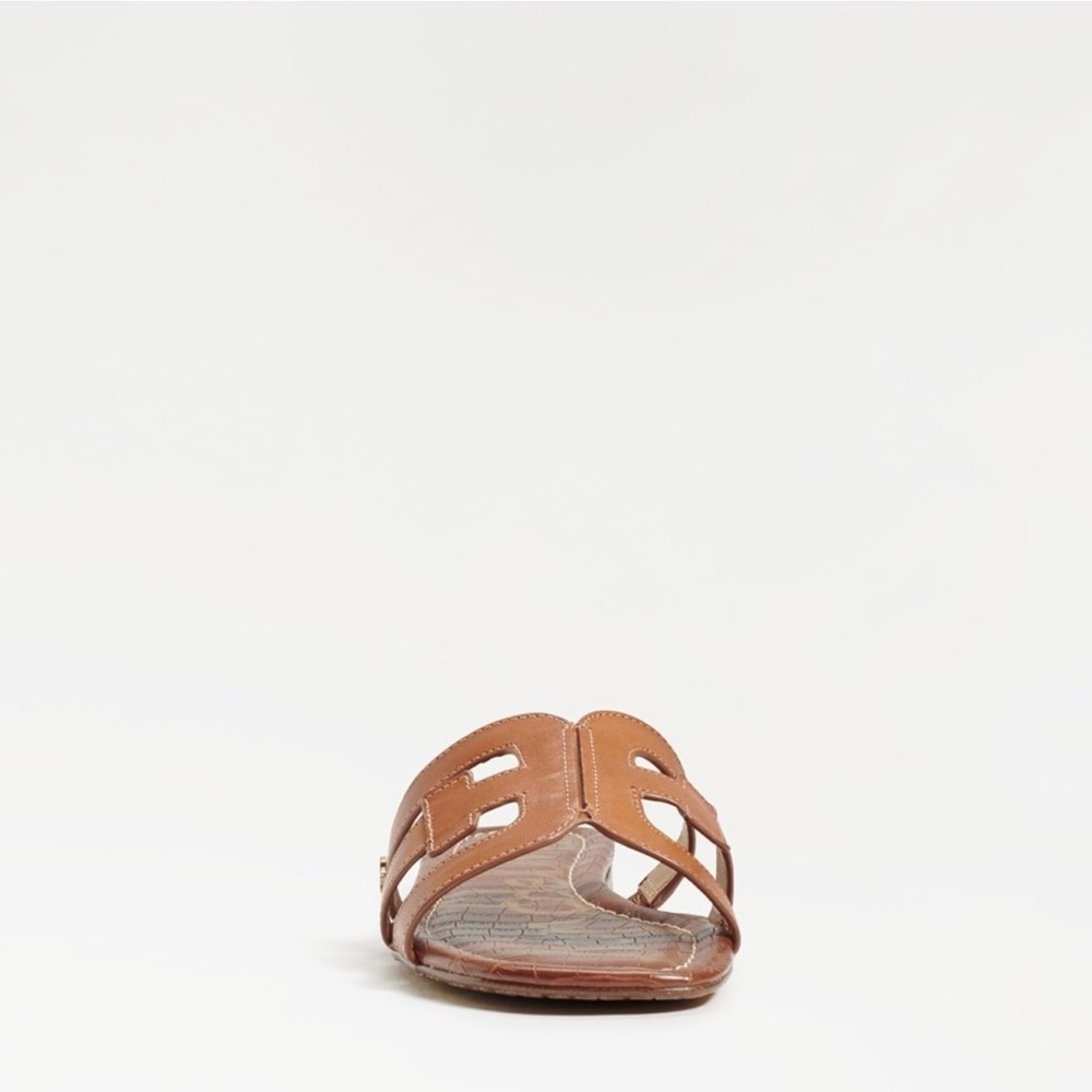 Sam Edelman Brown leather slip on snakeskin textured sandals.